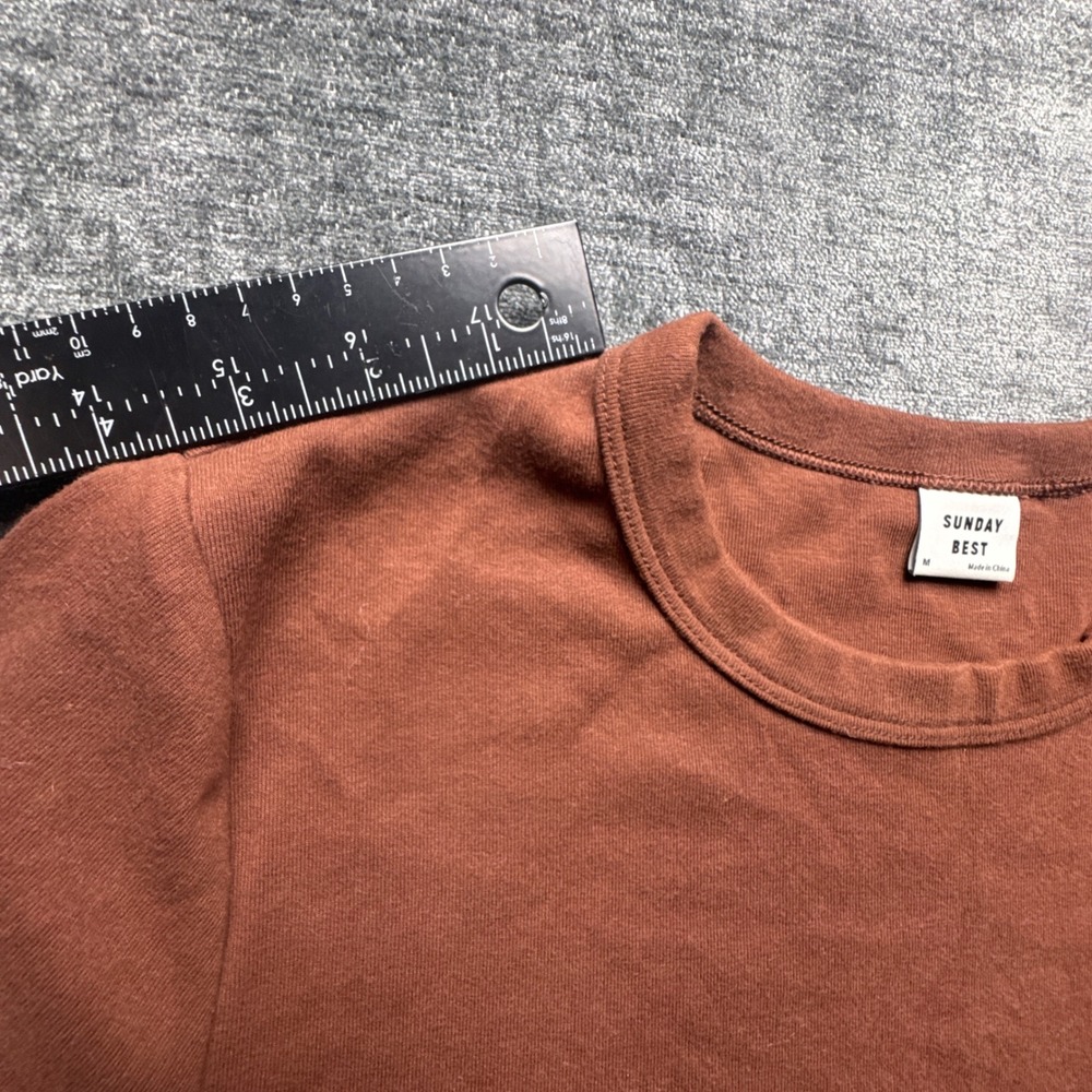 Sunday Best Aritzia Cropped Tee Shirt Womens Medium Brown Short Sleeve Crew Neck - Picture 9 of 16